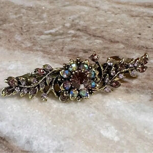 Amethyst Light Purple, AB Floral Crystal Rhinestone Medium Barrette Hair Clip